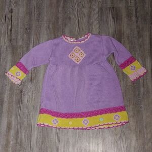 Hanna Andersson purple lime pink sweater dress Sz 2T